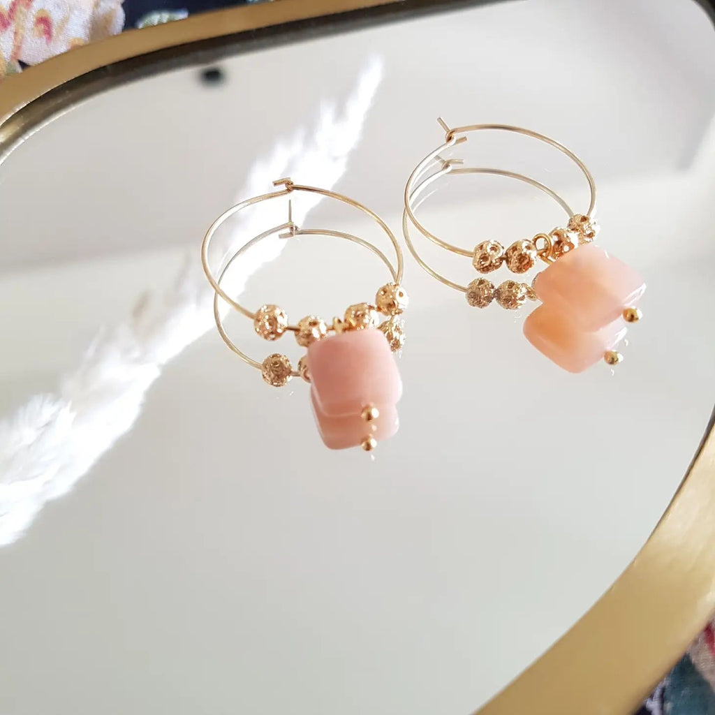 Boucles d'oreilles Pierre de lune rosée bijoux Ginandger 